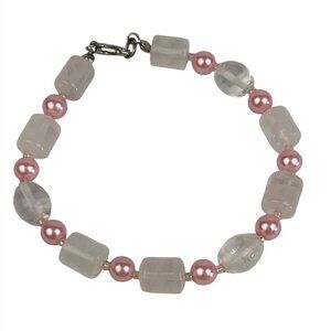 Pink Clear Beaded Bracelet Silver Tone Lobster Clasp Closure